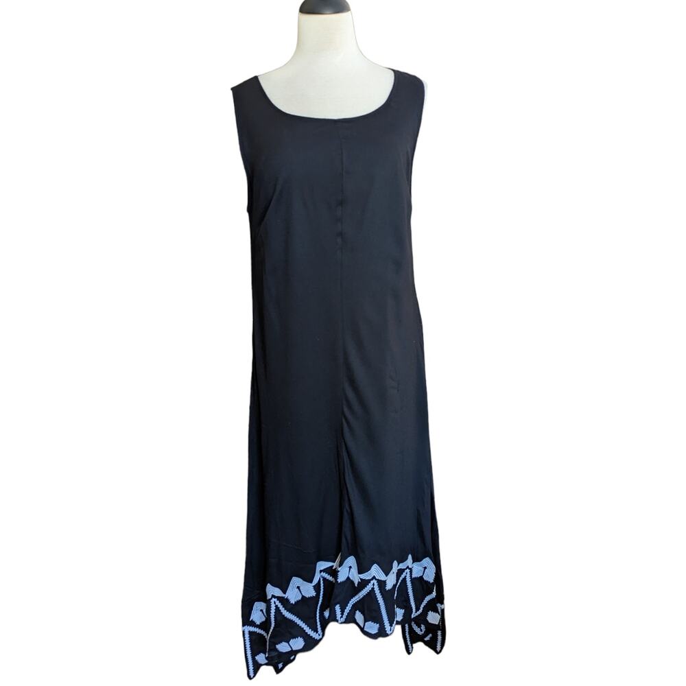 Context Lord and Taylor Black Sleeveless Embroidered Dress Size XL